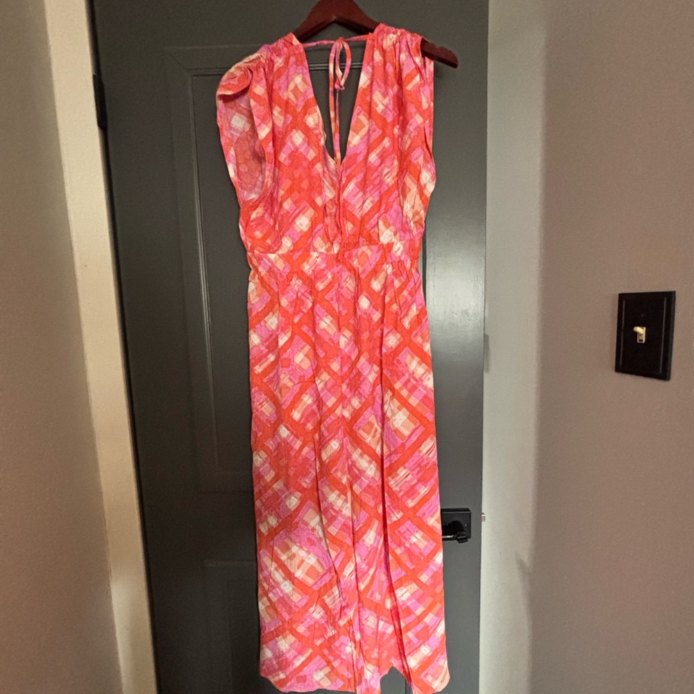 Sleeveless Pink & Coral Geometric Maxi Dress - Unbranded